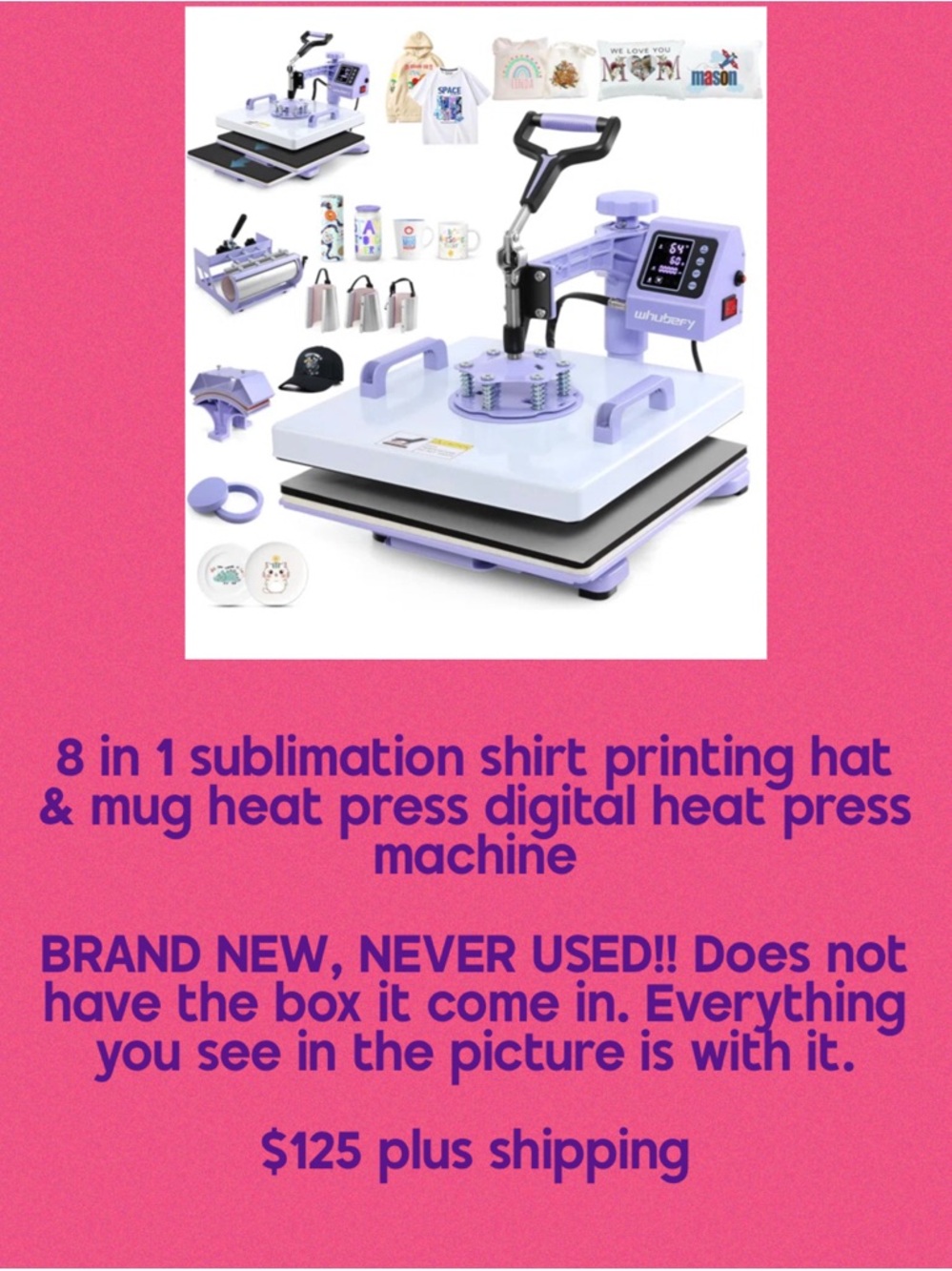 8-in-1 Sublimation Heat Press Machine - Lavender/White